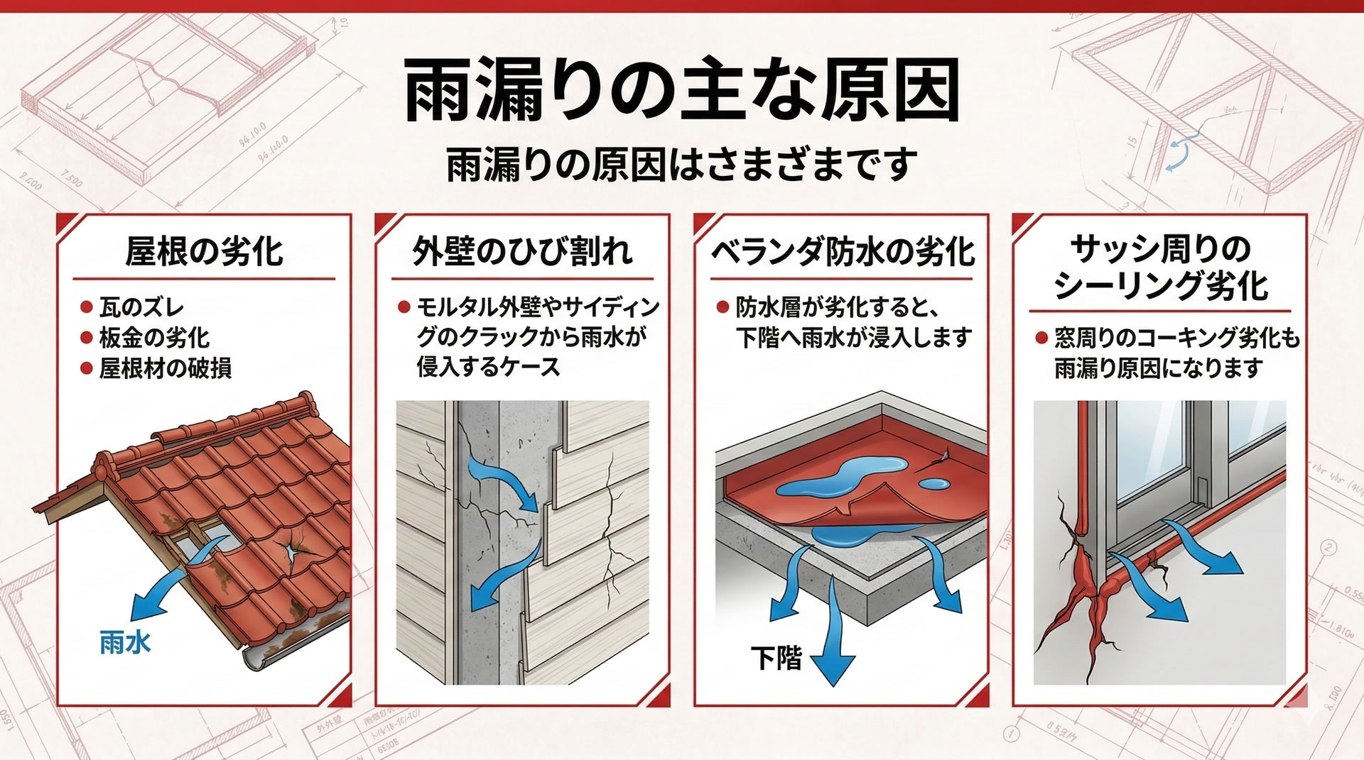 雨漏りの主な
原因